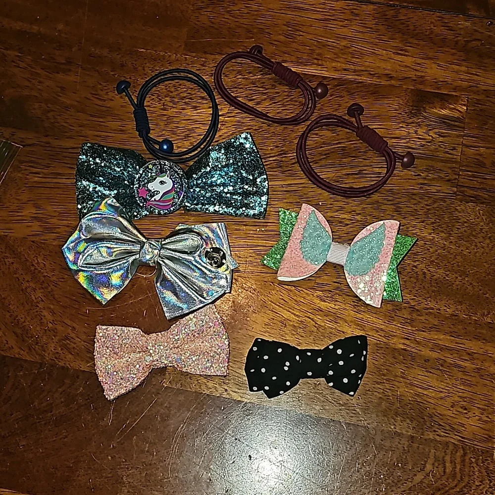 Kids Glitter Bow Hair Accessorie LOT Multicolor